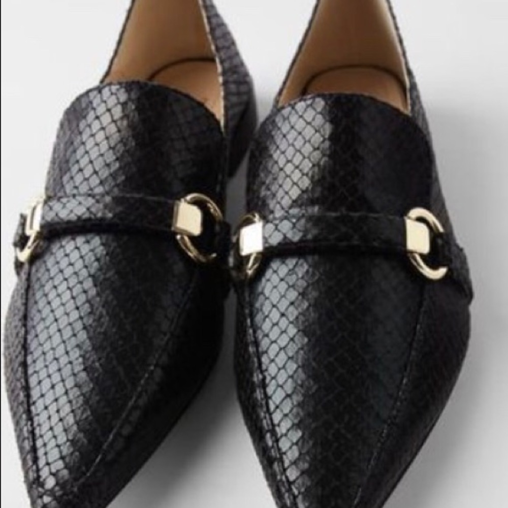 ZARA PYTHON EMBOSSED BLACK LEATHER LOAFER-Sz 7 1/2
